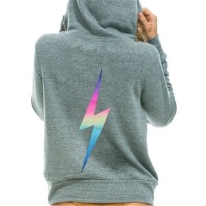 Aviator Nation Gray Hoodie with Rainbow Lightning
